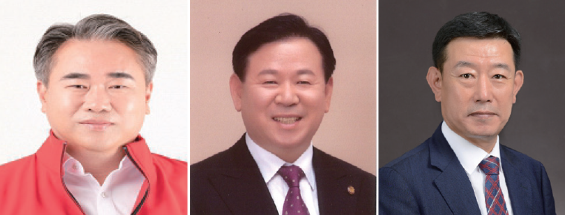 박준 경상남도의회 의원 당선자, 이재두 경상남도의회 의원 당선자, 이장우 경상남도의회 의원 당선자(왼쪽부터)